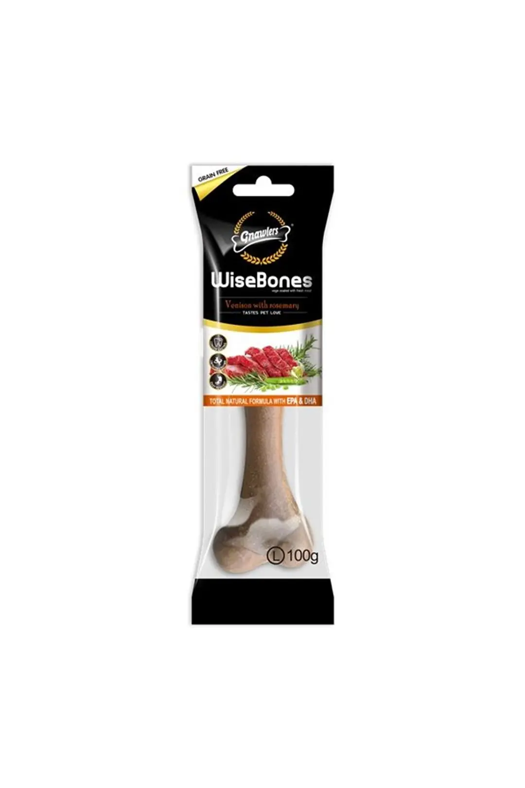 Ürün görseli: Gnawlers Wise Bone Geyik ve Biberiyeli Aromalı Köpek Ödül Kemiği 100gr [L]