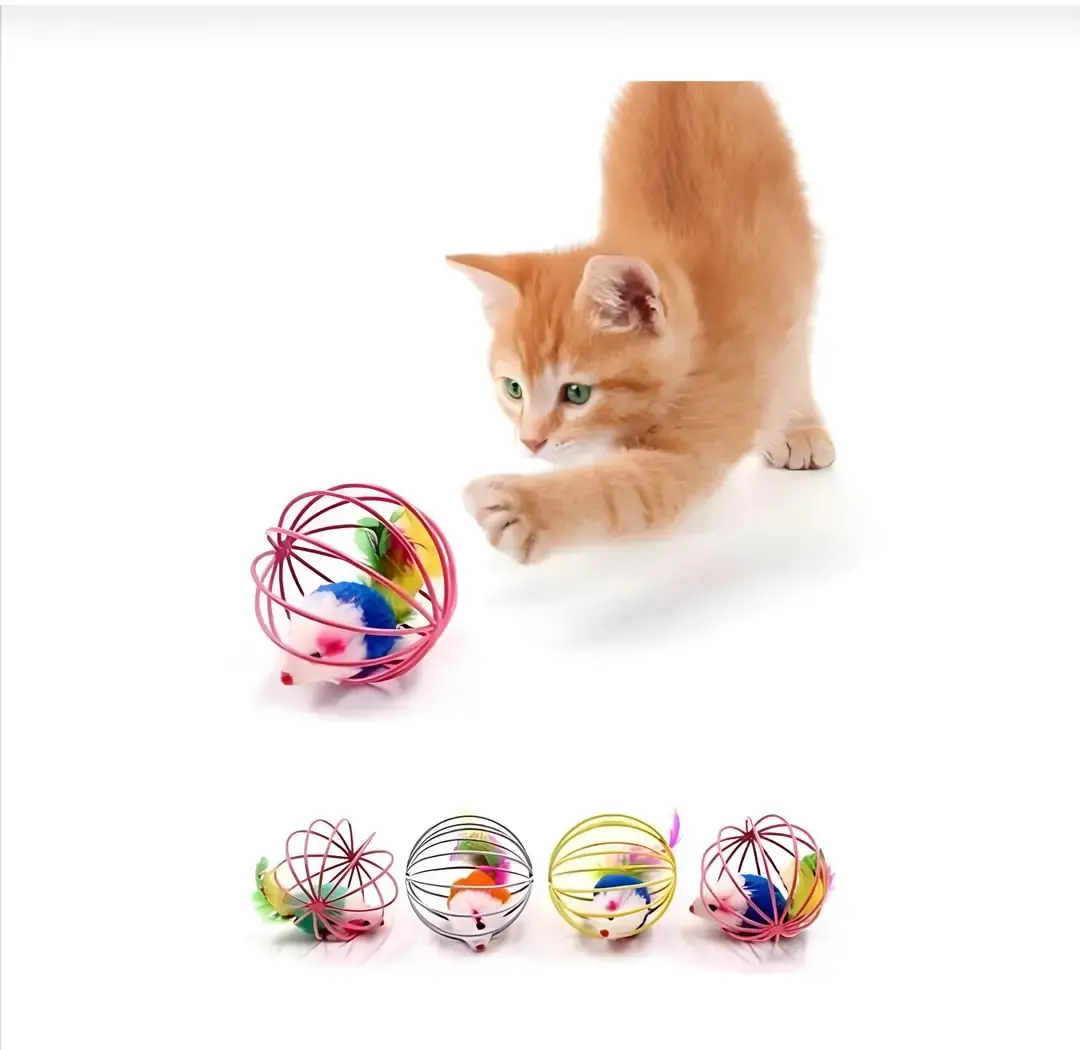 Ürün görseli: Peluş Fareli Tel Kafesli Kedi Oyuncağı
