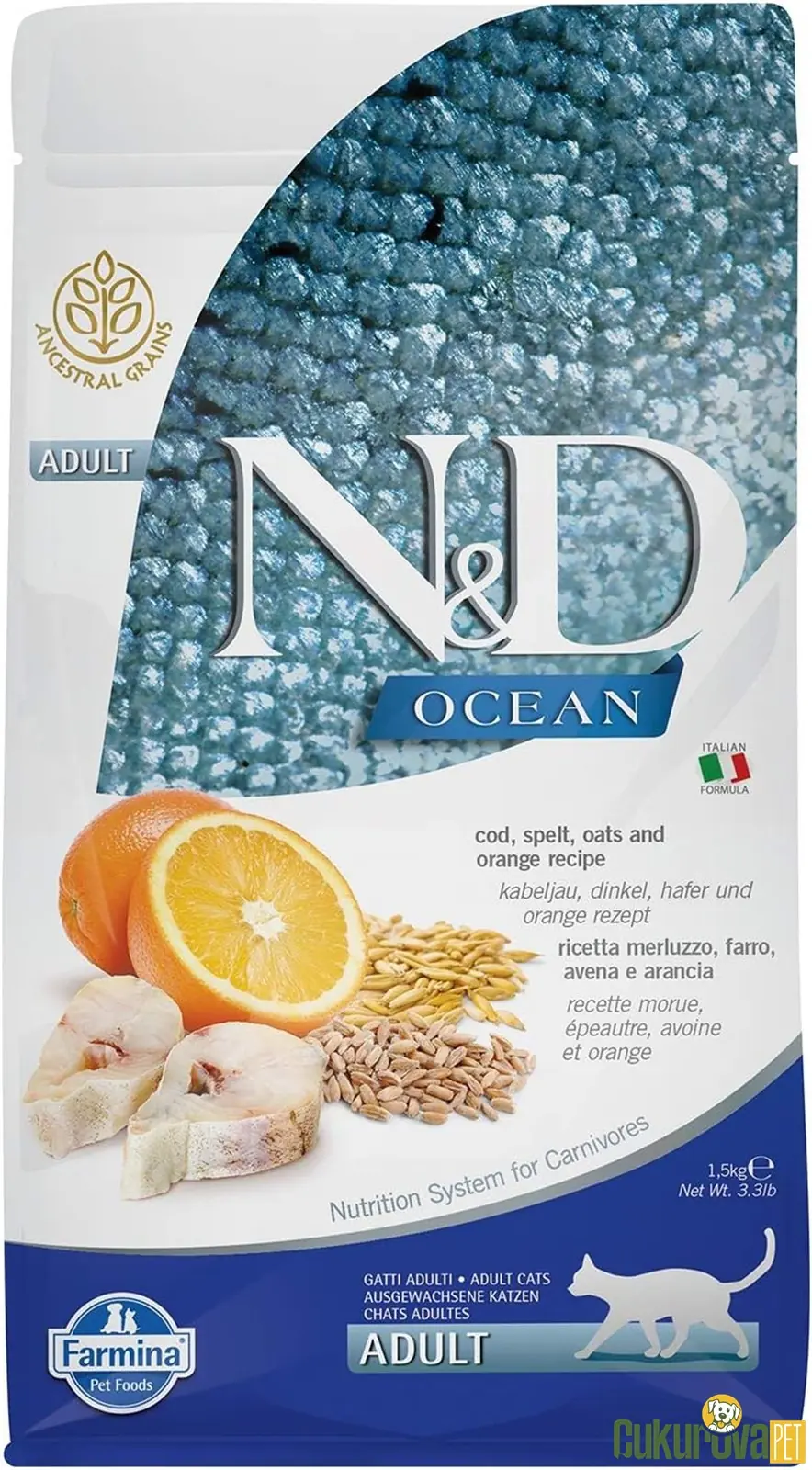 Ürün görseli: N&D Ocean 1.5 kg Morina & Portakal Tatlı Az Tahıllı Kedi Maması