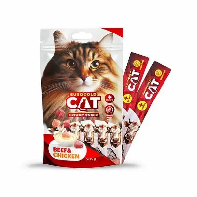 Ürün görseli: EuroGold Cat Sıvı Kedi Ödülü Dana - Tavuk Etli 5x15Gr - 12 Paket