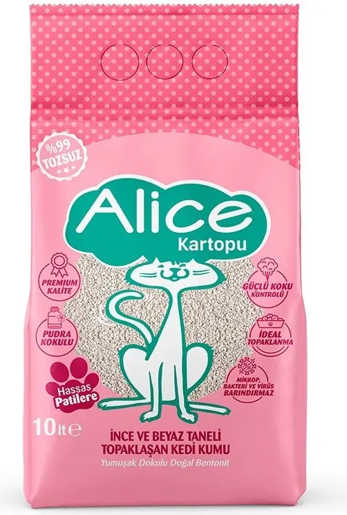 Ürün görseli: Alice İnce ve Beyaz Taneli Ultra Premium Kedi Kumu 10LT