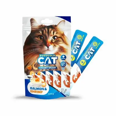 Ürün görseli: EuroGold Cat Sıvı Kedi Ödülü Somon - Karides 5x15Gr - 12 Paket