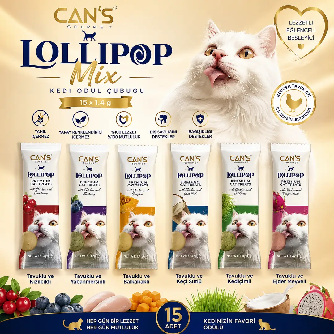 Ürün görseli: Can's Gourmet Lollipop Mix Tavuklu Karışık Aromalı 15x1.4 Gr