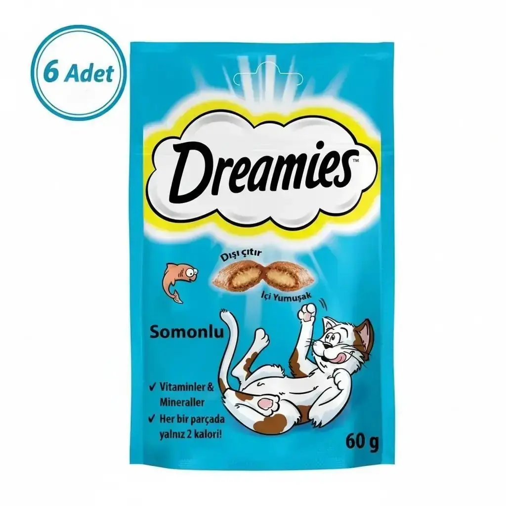 Ürün görseli: Dreamies Somonlu 60 gr 6'lı Kedi Ödül Maması