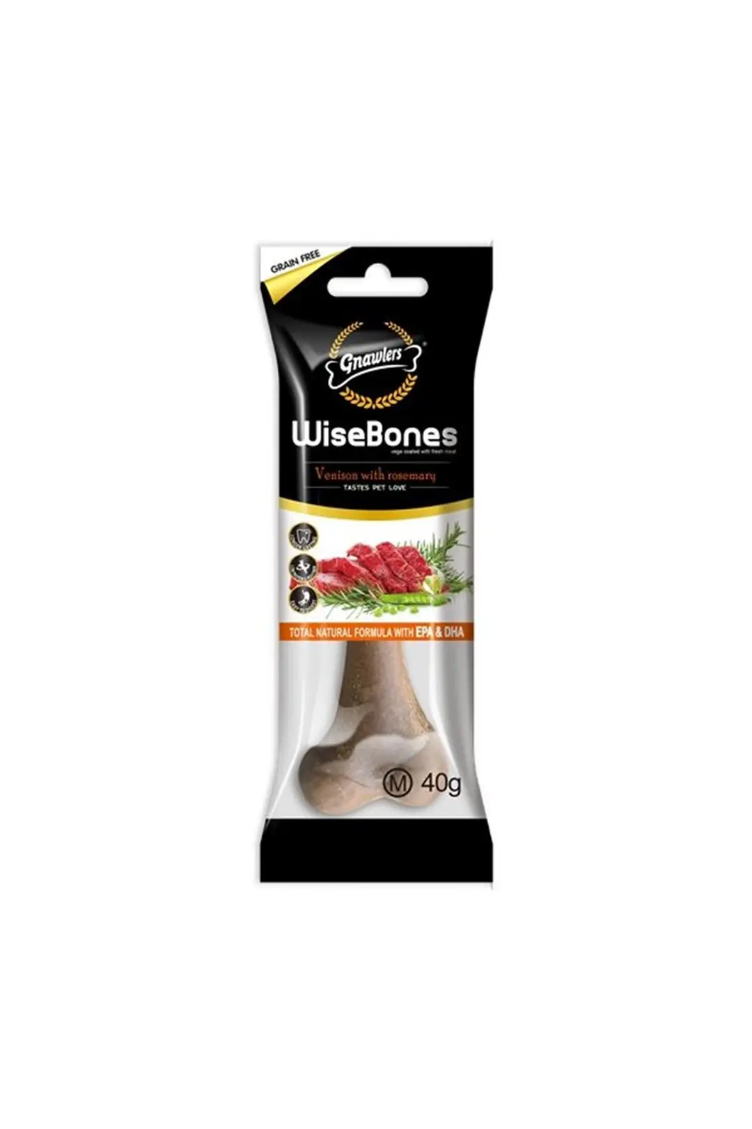 Ürün görseli: Gnawlers Wise Bone Geyik ve Biberiyeli Aromalı Köpek Ödül Kemiği 40gr [M]