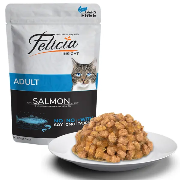 Ürün görseli: Felicia Tahılsız 85 gr Pouch Yetişkin Somonlu Yaş Kedi Maması 12 Adet