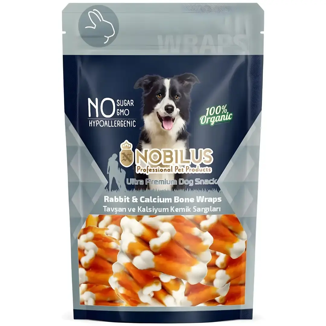Ürün görseli: Nobilus Tavşan Sargılı Kalsiyum Kemik Köpek Ödül Maması 80 gr
