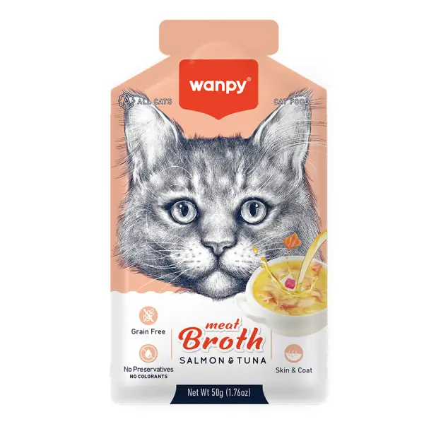 Ürün görseli: Wanpy Somonlu ve Ton Balıklı Tahılsız Kedi Çorbası 6 Adet 50 Gr 6 Adet