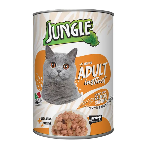Ürün görseli: Jungle Kedi 415 gr Somonlu-Karidesli Konserve 24 Adet