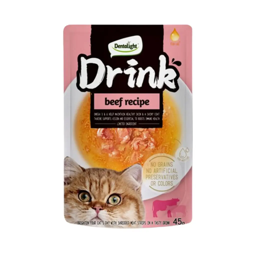 Ürün görseli: Dentalight Drink Sığır Etli Kedi Çorbası 45gr 15'li