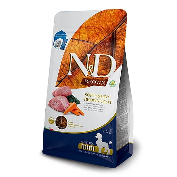 Ürün görseli: ND Brown Kuzu Etli Spirulina ve Havuçlu Küçük Irk Yetişkin Köpek Maması 2kg