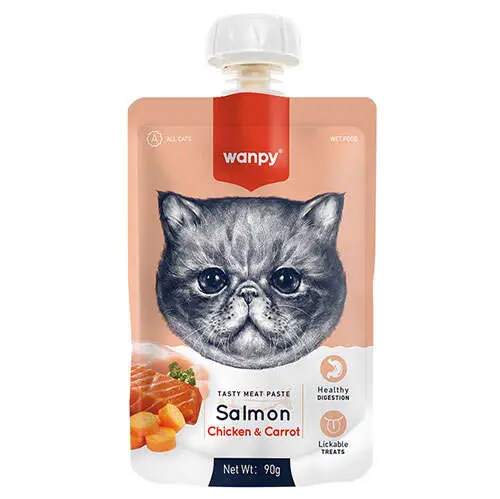 Ürün görseli: Wanpy Somonlu Tavuklu ve Havuçlu Ezme Kedi Ödül Maması 90gr