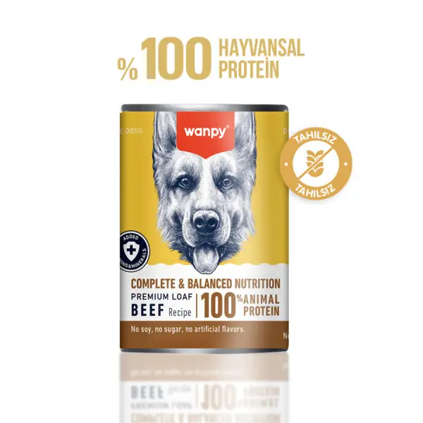 Ürün görseli: Wanpy Tahılsız Köpek %100 Gerçek Et 375 gr Biftekli Konserve 