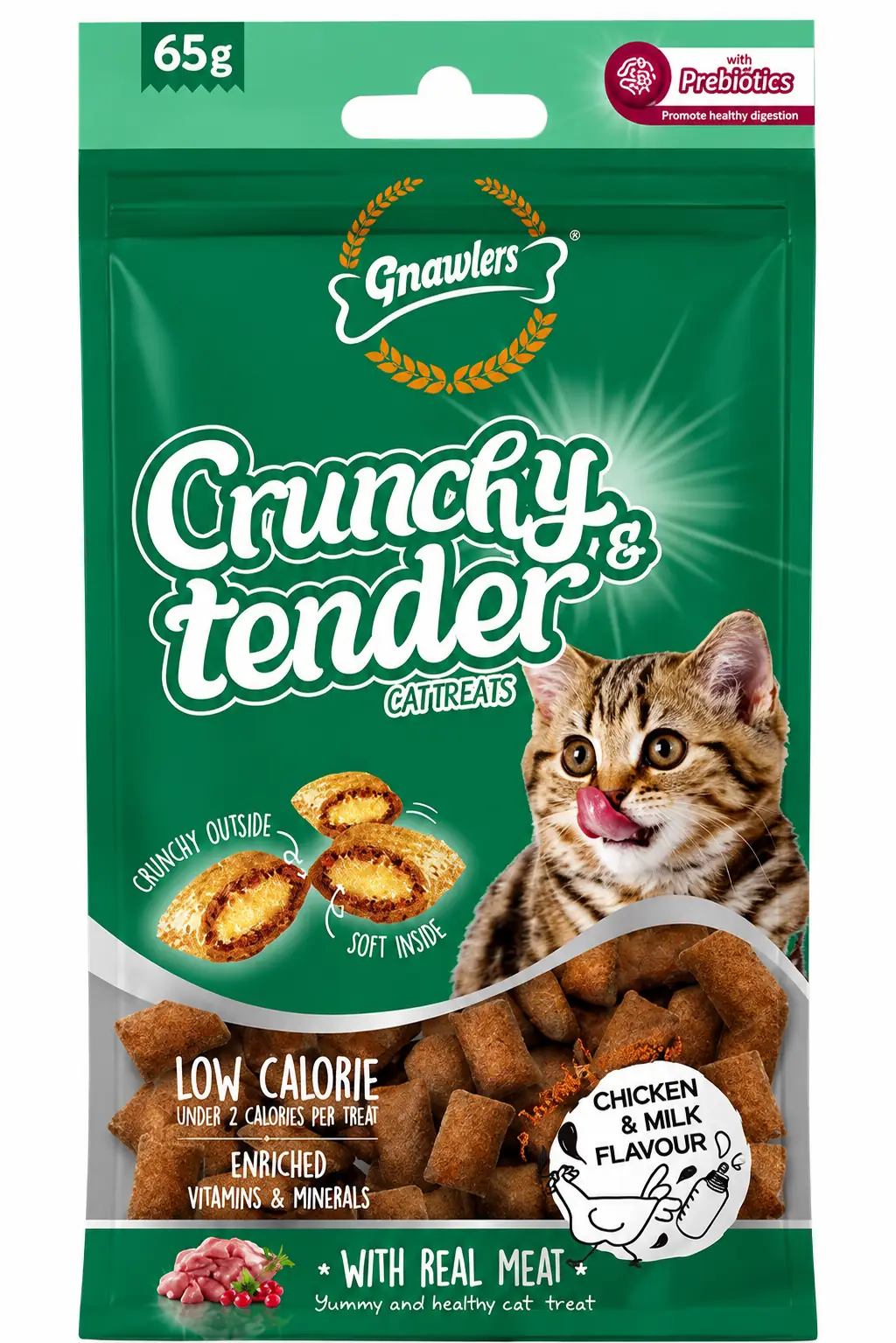Ürün görseli: Gnawlers Crunchy Tavuklu ve Sütlü Prebiotik Destekli Kedi Ödül Maması 65gr