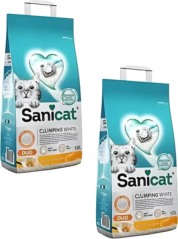Ürün görseli: Sanicat Duo Clumping White Vanilya ve Mandalina Kokulu 10 lt 2'li Bentonit Kedi Kumu