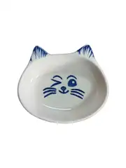 Göz Kırpan Kedi Tasarımlı Seramik Mama ve Su Kabı Lacivert 200 ml