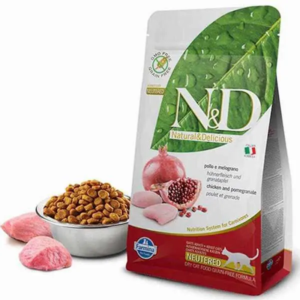 Ürün görseli: N&D Prime Tahılsız Tavuklu ve Narlı Kısırlaştırılmış 10 kg Yetişkin Kedi Maması
