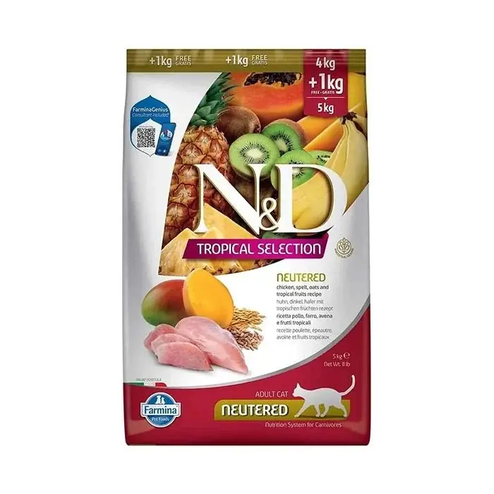 Ürün görseli: N&D Tropical Selection Tavuk Etli 5 kg Kısırlaştırılmış Yetişkin Kedi Maması