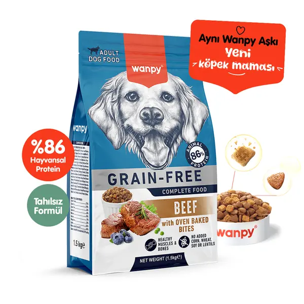Ürün görseli: Wanpy Tahılsız Sığır Etli Yetişkin Köpek Maması 1,5 kg