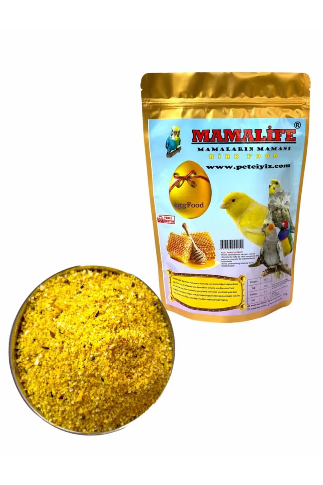 Ürün görseli: Mamalife Ballı Yumurtalı Polenli Muhabbet Kuşu, Kanarya, Sultan Papağanı Maması 1 Kg 