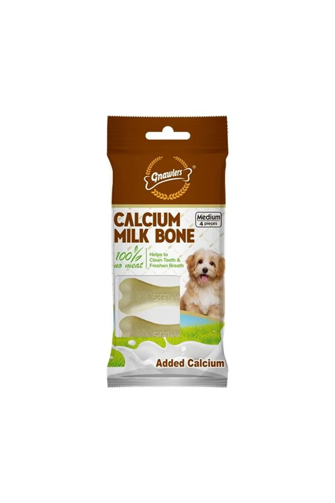 Ürün görseli: Gnawlers Kalsiyumlu Sütlü Köpek Ödül Kemiği 7.5cm (4'lü) (M)