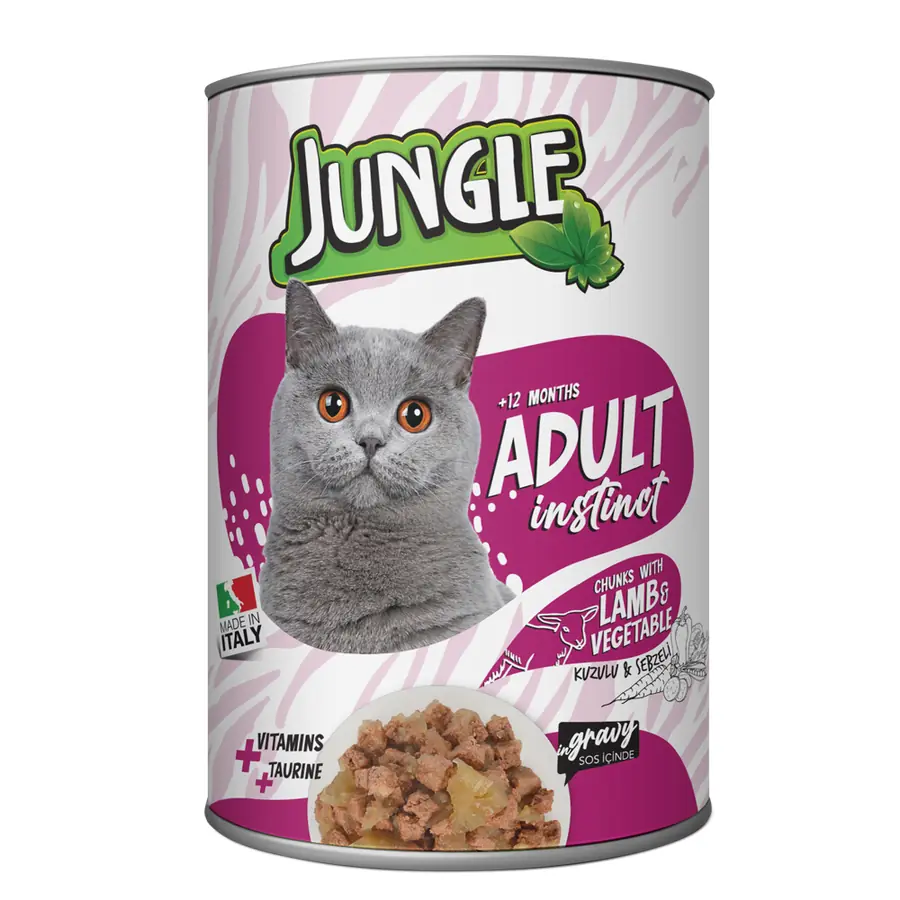 Ürün görseli: Jungle Kuzu Etli ve Sebzeli Parça Etli Kedi Konservesi 415 Gr