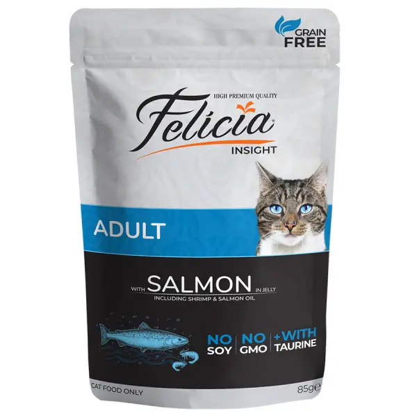 Ürün görseli: Felicia Jöle İçinde Somonlu Taurinli Tahılsız Yetişkin Kedi Konservesi 85gr
