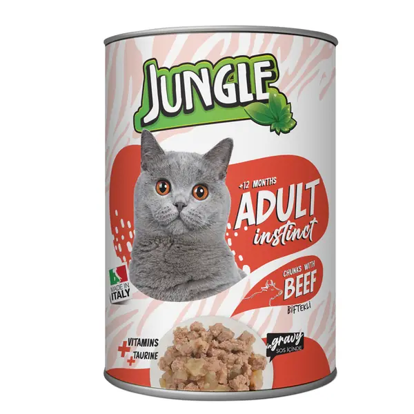Ürün görseli: Jungle Kedi 415 gr Biftekli Konserve 24 Adet