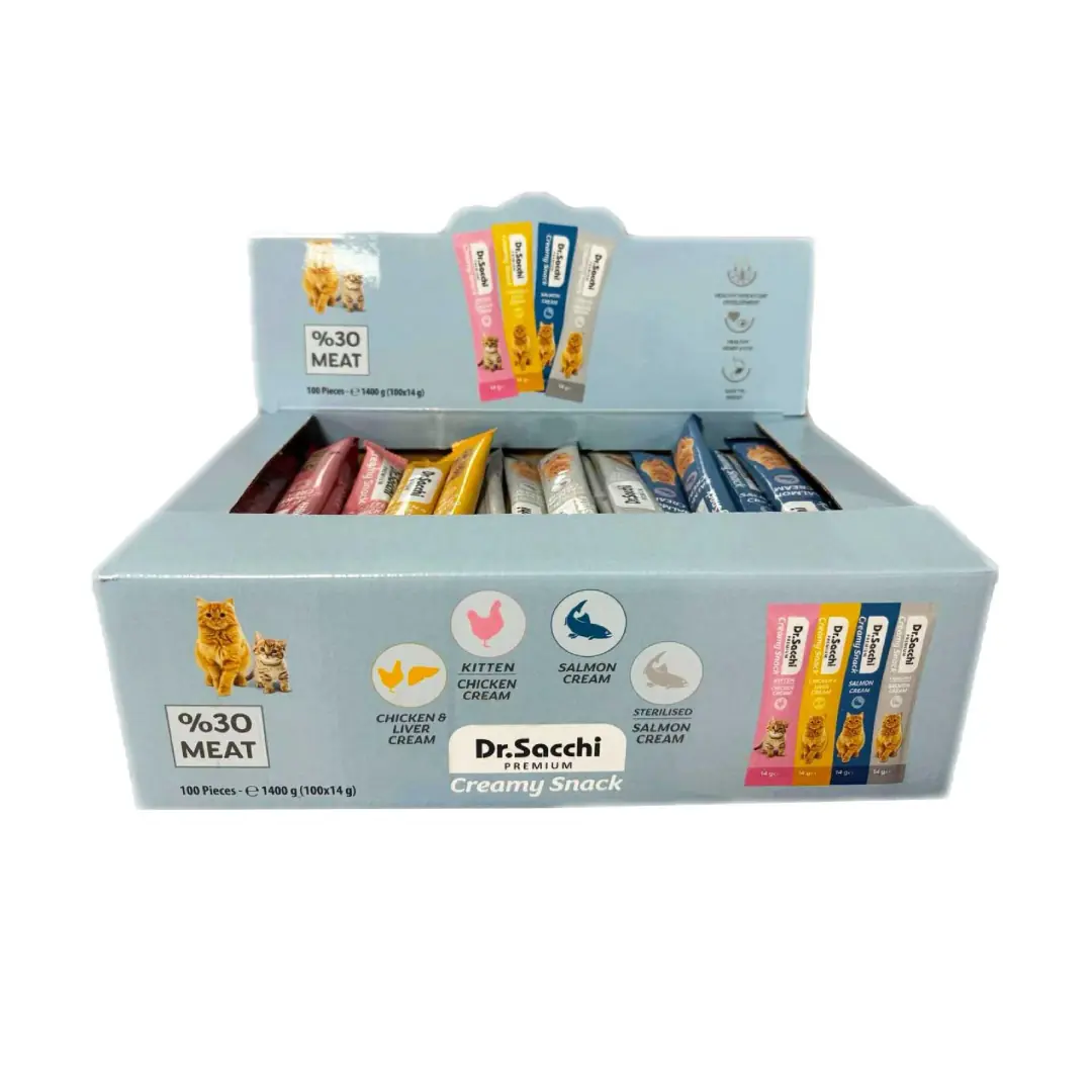 Ürün görseli: Dr.Sacchi Creamy Snack Karışık Krema Kedi Ödülü 100 Adet