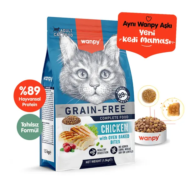Ürün görseli: Wanpy Tahılsız Tavuklu Yetişkin Kedi Maması 1,5 kg