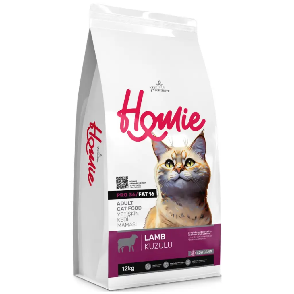 Ürün görseli: Homie Süper Premium Düşük Tahıllı Kuzu Etli Yetişkin Kedi Maması 12 Kg