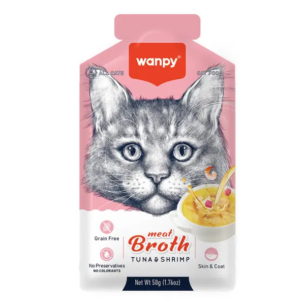 Ürün görseli: Wanpy Ton Balıklı ve Karidesli Tahılsız Kedi Çorbası 50gr