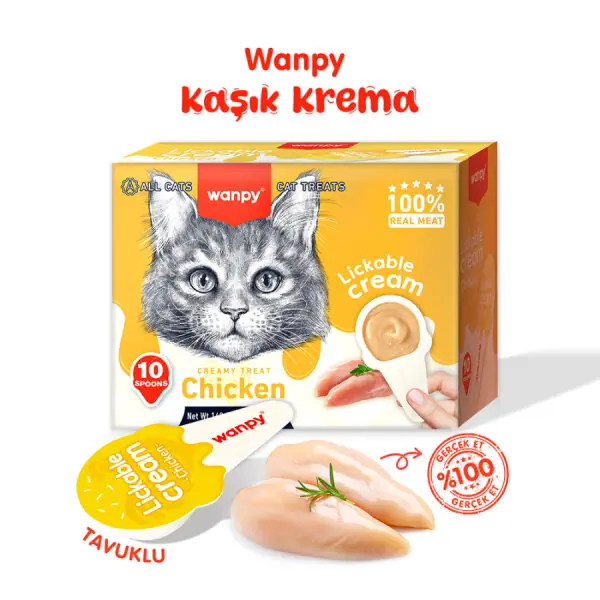 Ürün görseli: Wanpy Tavuklu 10*16 gr Kaşıklı Kedi Ödül Kreması
