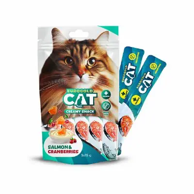 Ürün görseli: EuroGold Cat Sıvı Kedi Ödülü Somon - Kızılcık 5x15Gr - 12 Adet